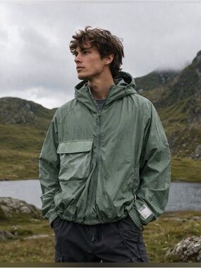 Reese Cooper Sage Green Hooded Windbreaker Jacket